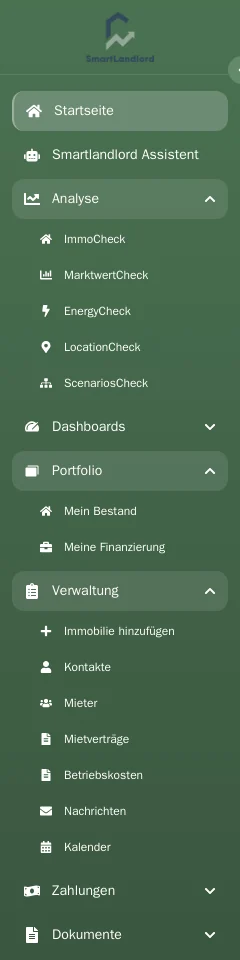 Die Seitenleiste mit den Hauptbereichen