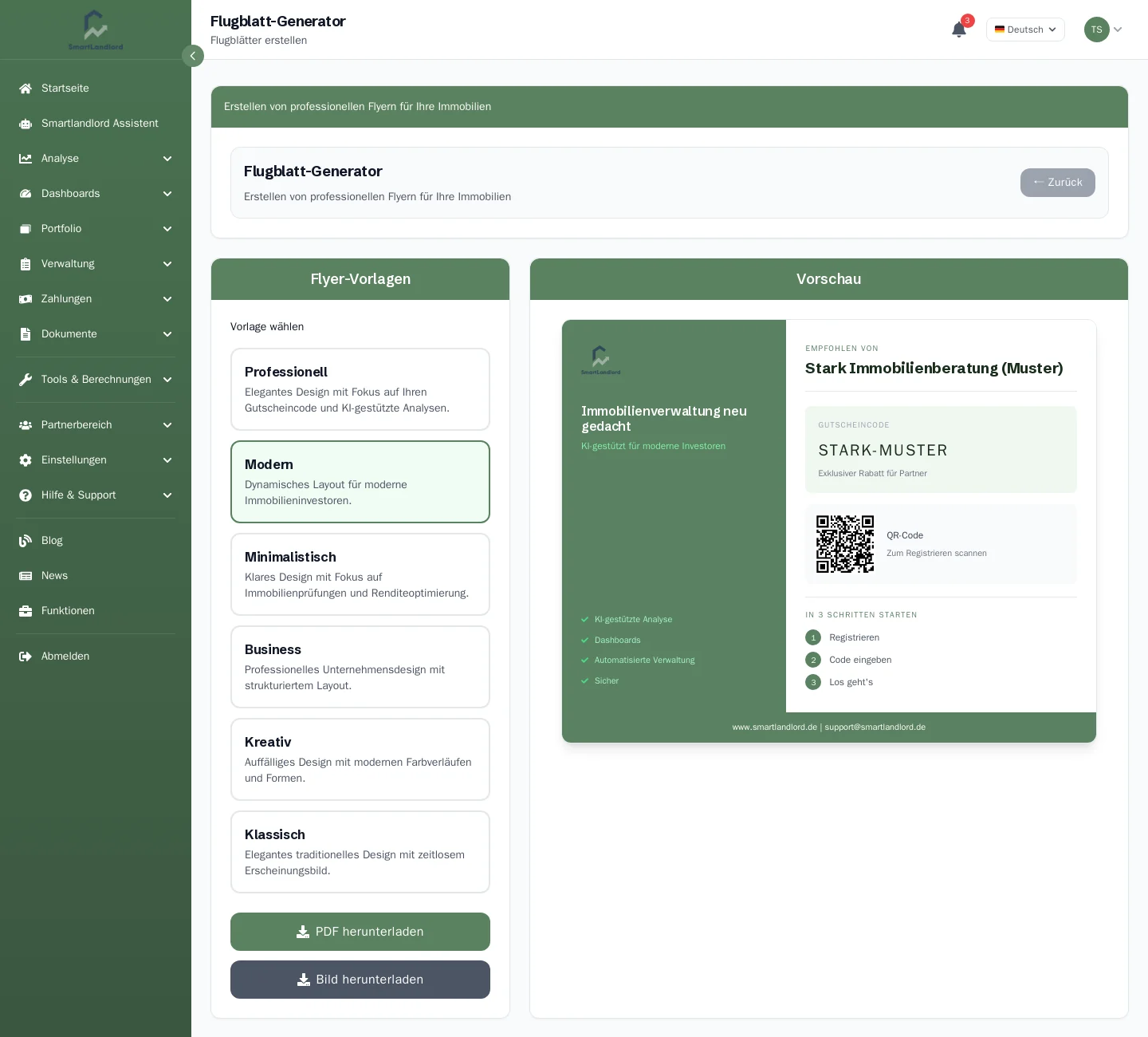 Vorschau einer anderen Vorlage mit Gutscheincode und QR-Code