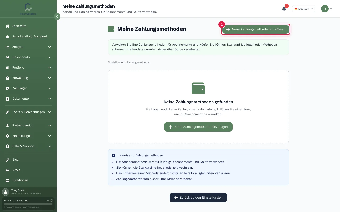 Seite Zahlungsmethoden